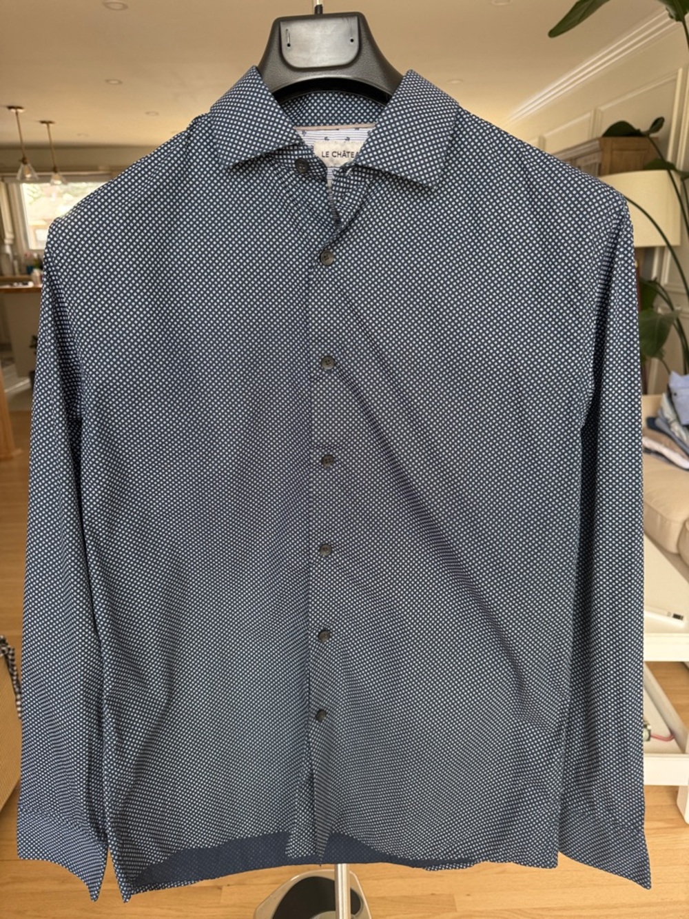le chateau Navy Micro Dot Casual Button-Down Shirt